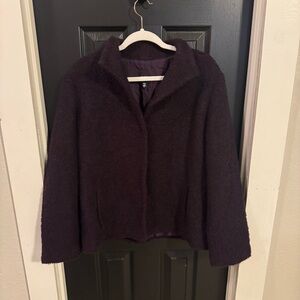 Eileen Fisher Large Deep Purple Wool Blend Boucle Hook-Eye Close Jacket